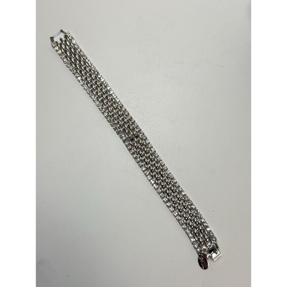 Vintage KJL Kenneth J Lane Silver Tone Basket Weave Crystal Edge Bracelet - Picture 3 of 10